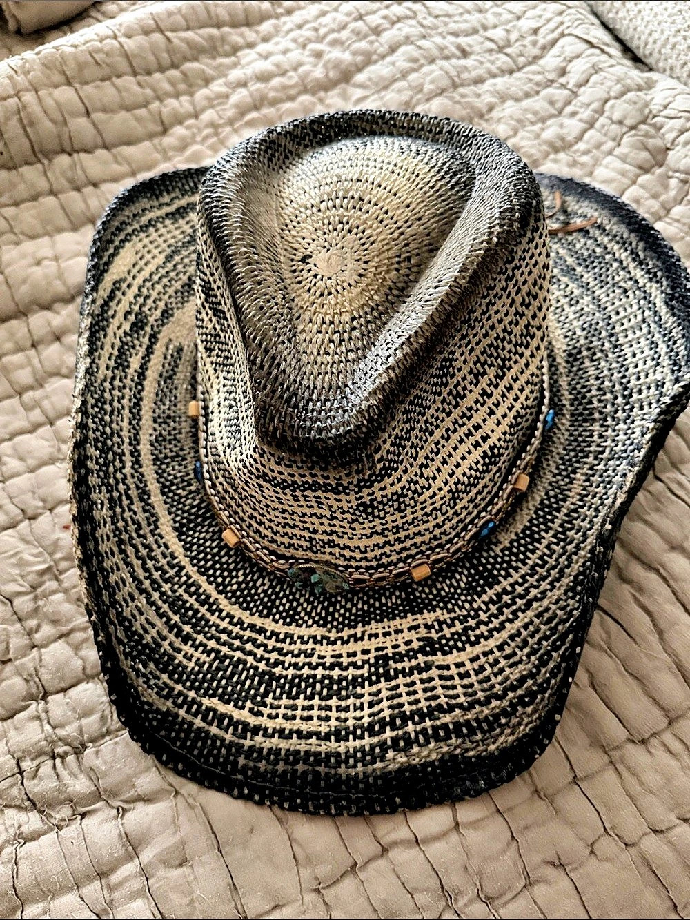 Flora Sombrero Woven Cowboy Hat in Black & Cream NWT